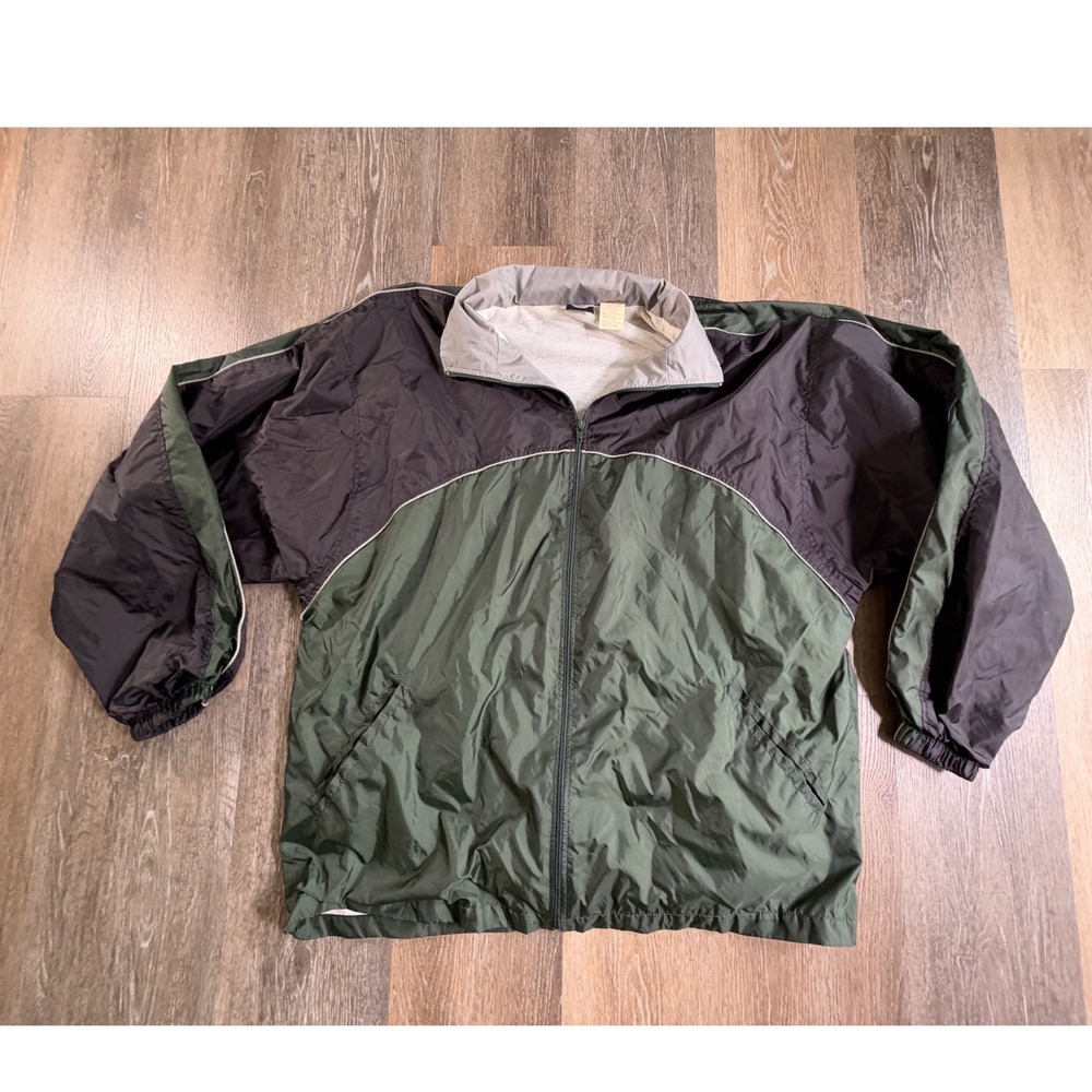 BCG Windbreaker Jacket Mens Large Green Black Colorblock Full Zip Reflective